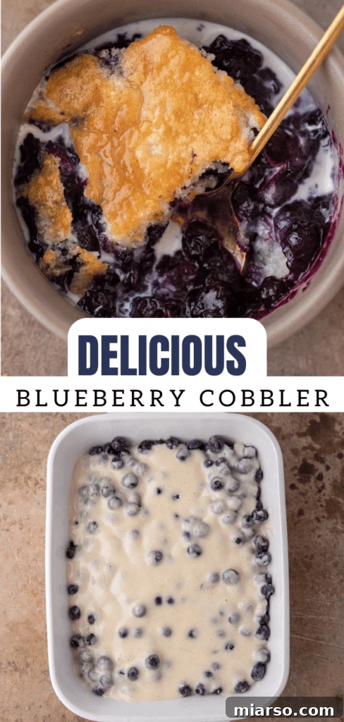 Irresistible Homemade Blueberry Cobbler 16 Pinterest collage showing beautiful images of homemade blueberry cobbler, inspiring you to bake.