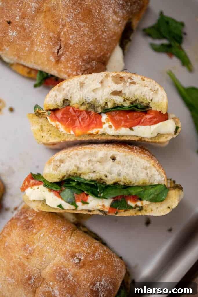 Overhead shot of Starbucks roasted tomato mozzarella panini sandwich