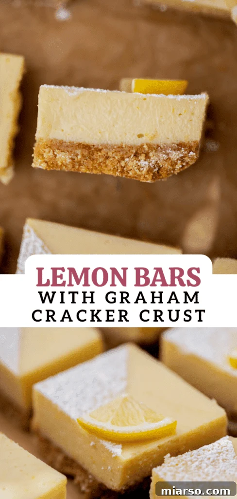 Lemon bars with graham cracker crust, a top-down view