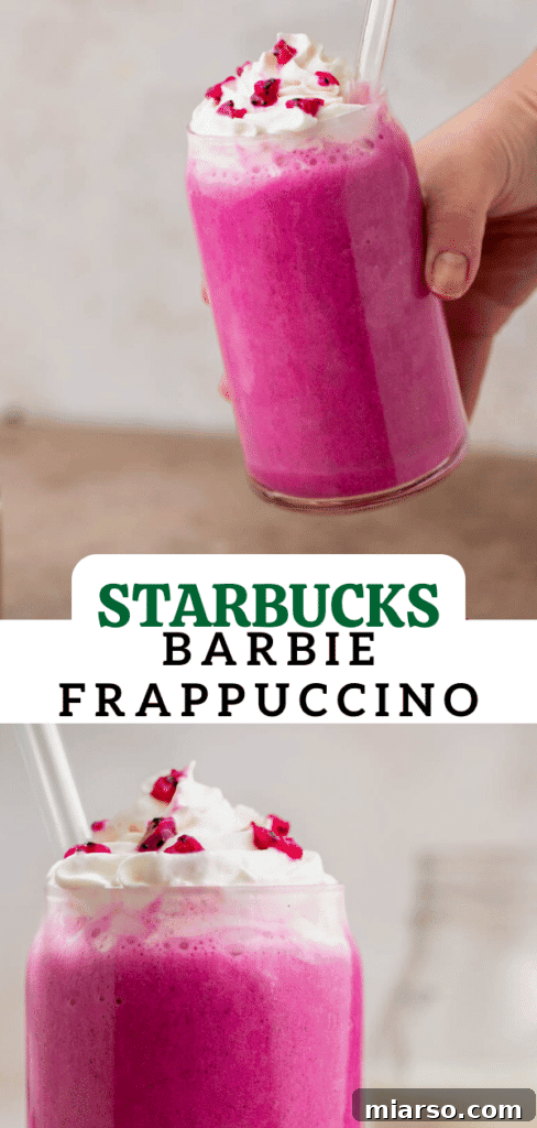 Stunning pink Starbucks Barbie Frappuccino, perfect for pinning.