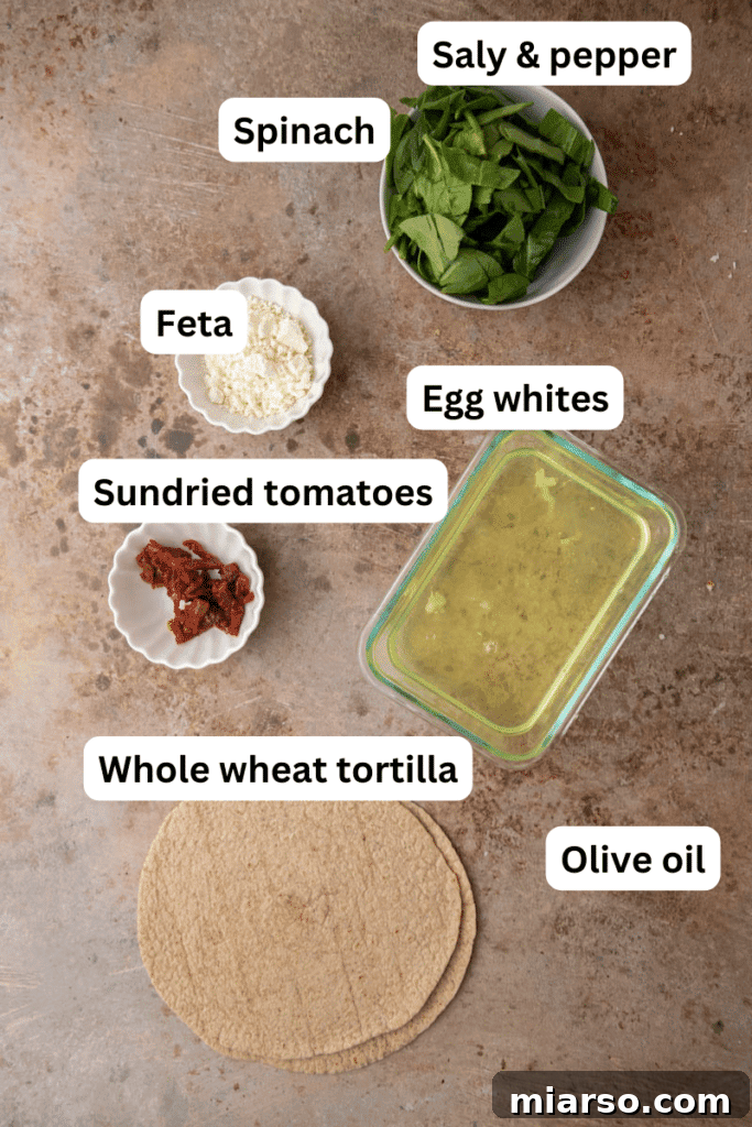 Ingredients for homemade Starbucks spinach feta wrap on the counter