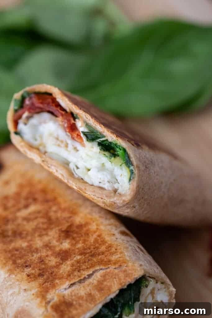Close up of egg white feta wrap copycat