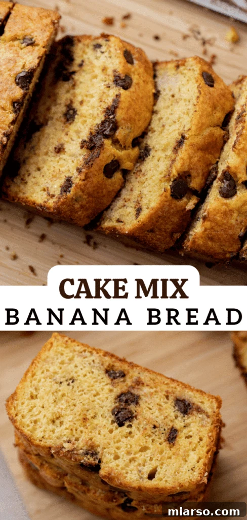 Beautifully baked cake mix banana bread, ideal for pinning on Pinterest