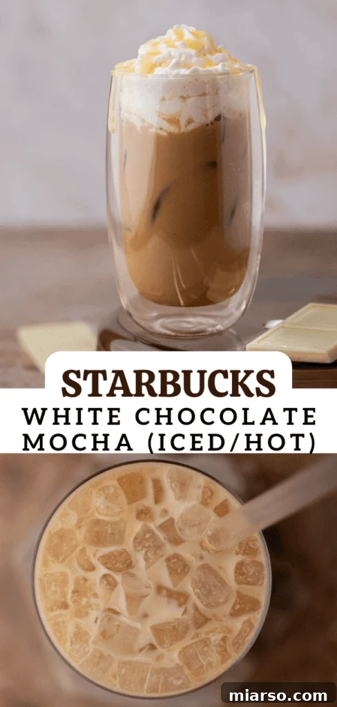Starbucks white chocolate mocha latte, beautifully styled for a pin image