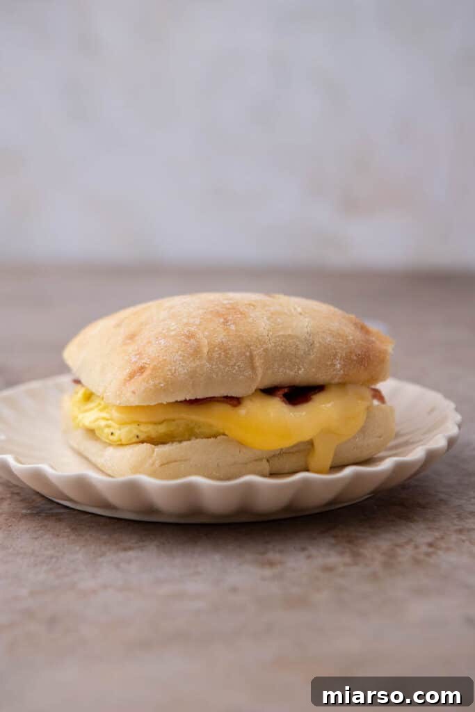 Starbucks Bacon Gouda: The Perfect Morning Indulgence 4 Gouda bacon egg sandiwch on a plate