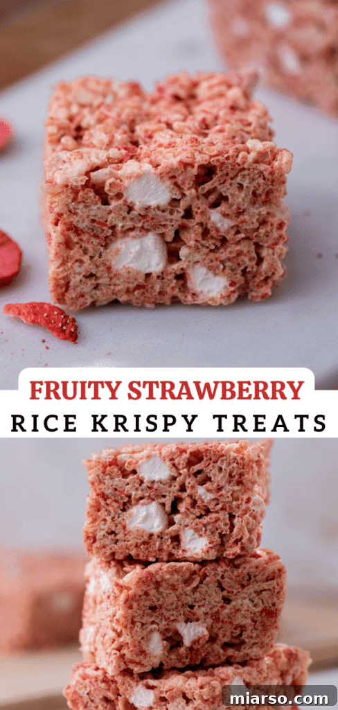 Close-up of strawberry rice krispies treats with a focus on their texture and color.