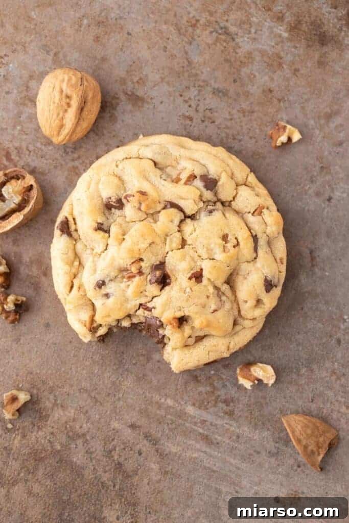 Overhead shot of single levain chocolate chip cookie recipe