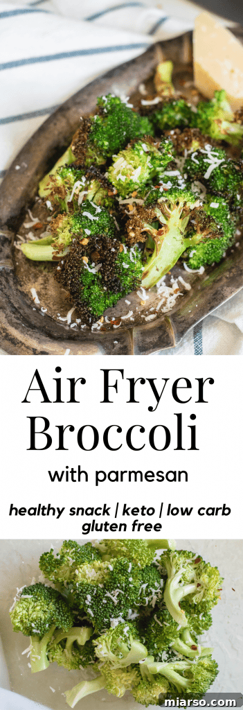Air Fryer Broccoli parmesan, golden brown and crispy