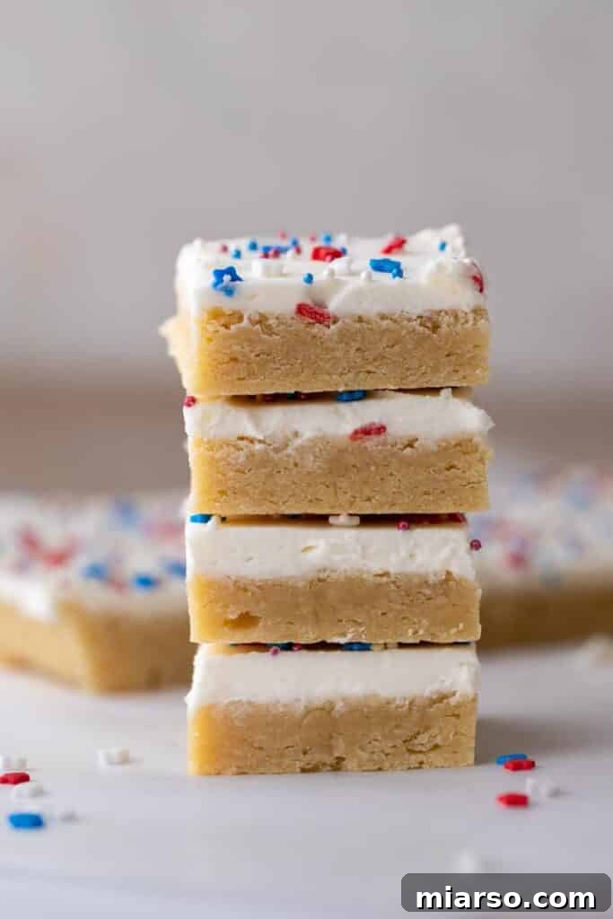 Star-Spangled Sugar Cookie Bars 3 Patriotic sugar cookie bars stacked