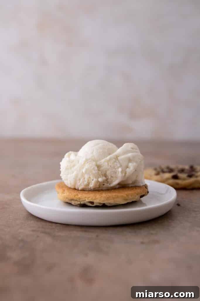 Step-by-step image of assembling an ice cream cookie sandwich