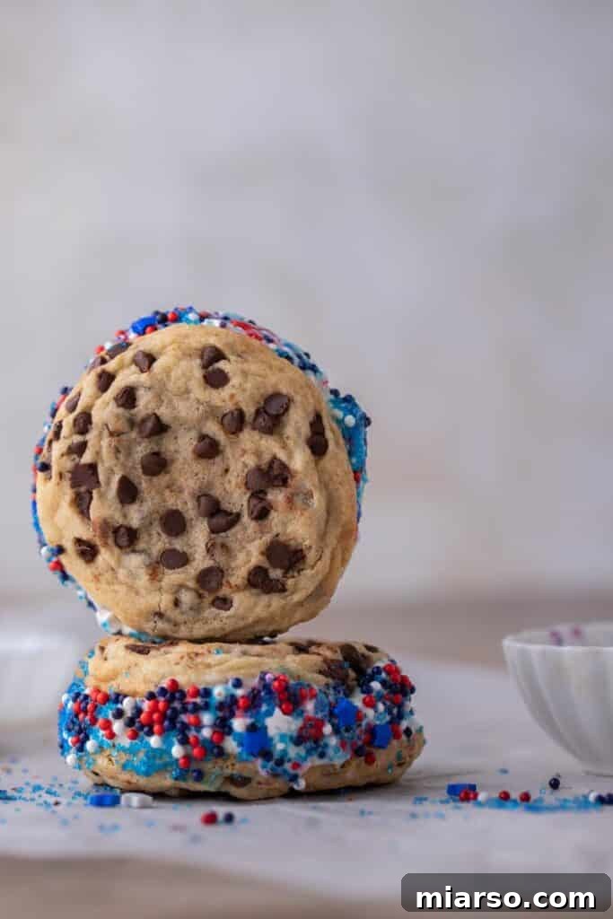 Close-up of a patriotic ice cream sandwich