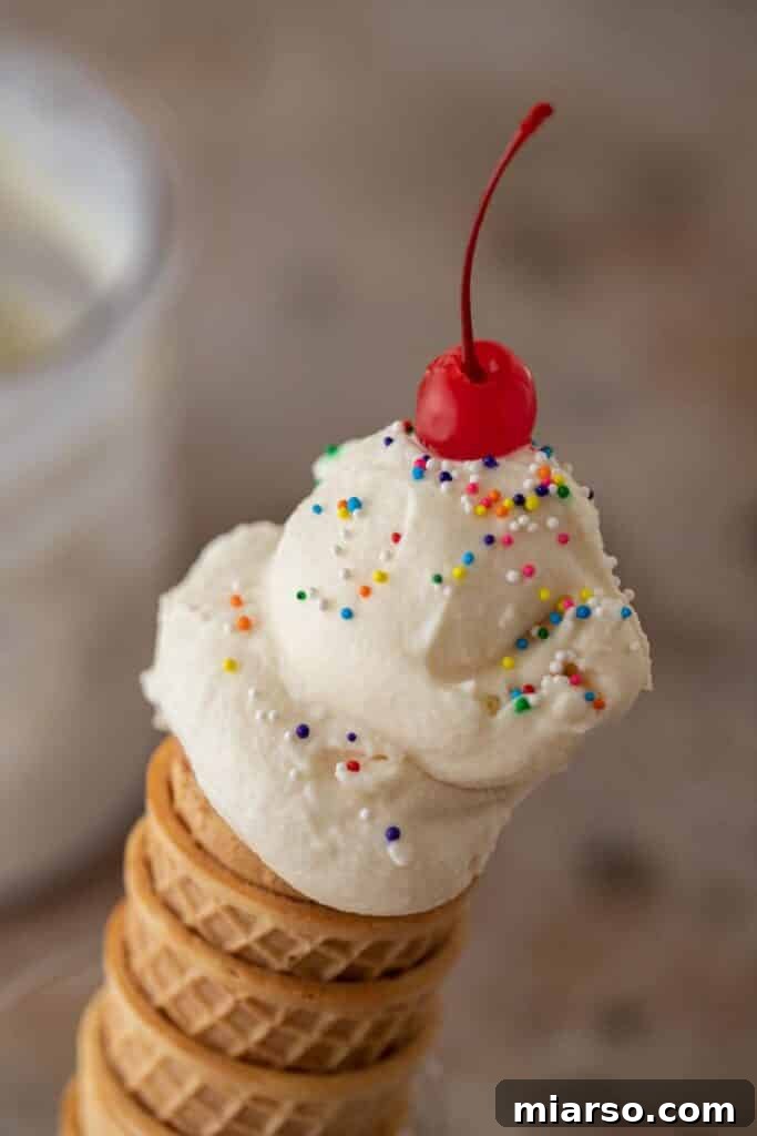 Creamy Ninja Creami vanilla ice cream in a pint