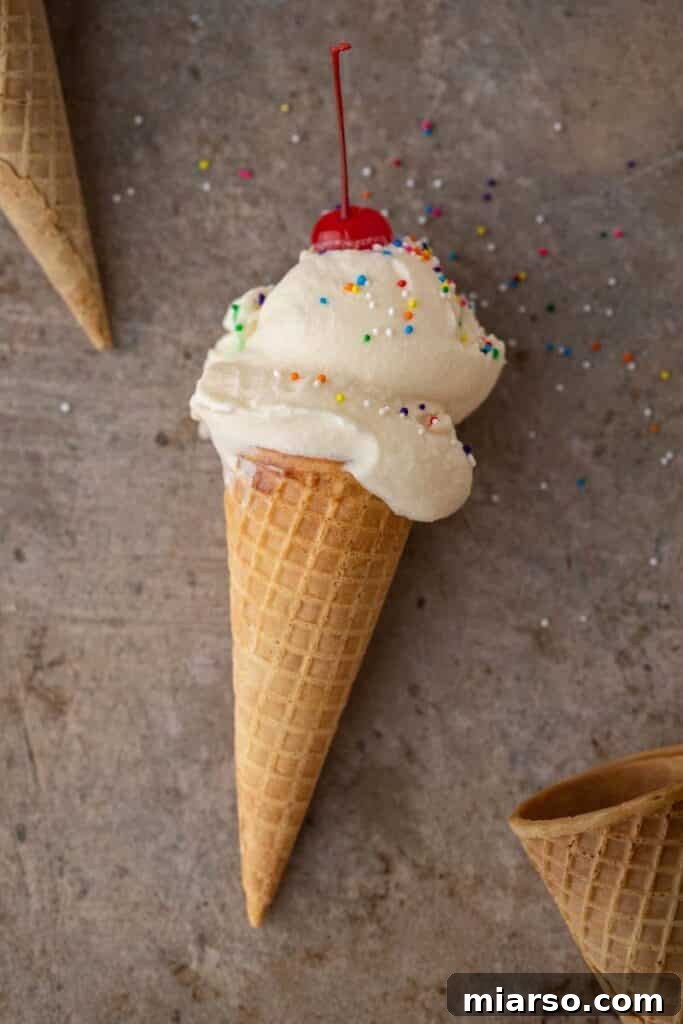 Ninja Creami vanilla ice cream in a waffle cone