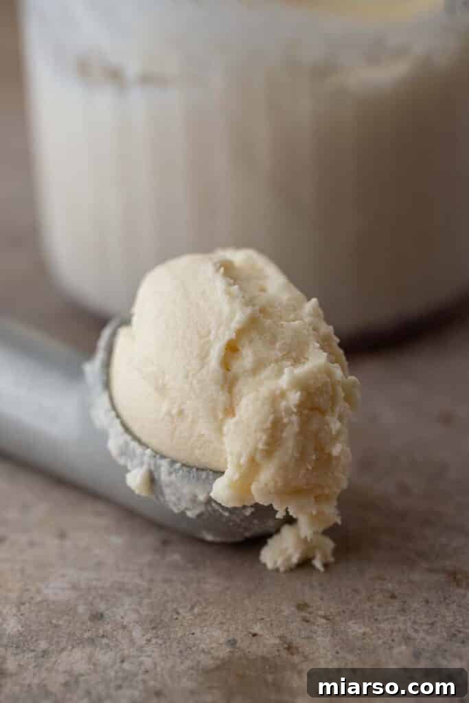 Scoop of creamy vanilla ice cream
