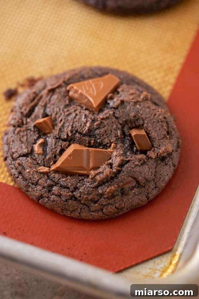 Your New Favorite Brownie Mix Cookies 8 A tray of freshly baked brownie mix cookies, still warm and slightly puffed.