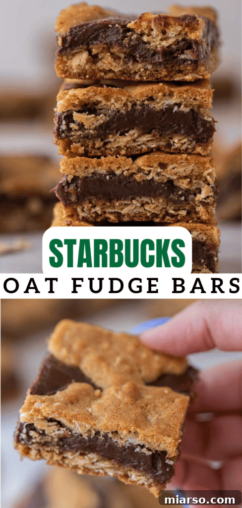 Decadent Starbucks Oat Fudge Bars 16 Two Starbucks oat fudge bars on a white plate, ready to be enjoyed.