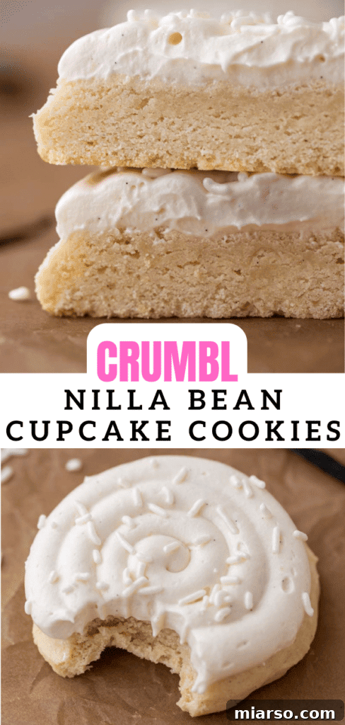 A delicious Crumbl Nilla Bean Cupcake cookie, perfect for pinning.