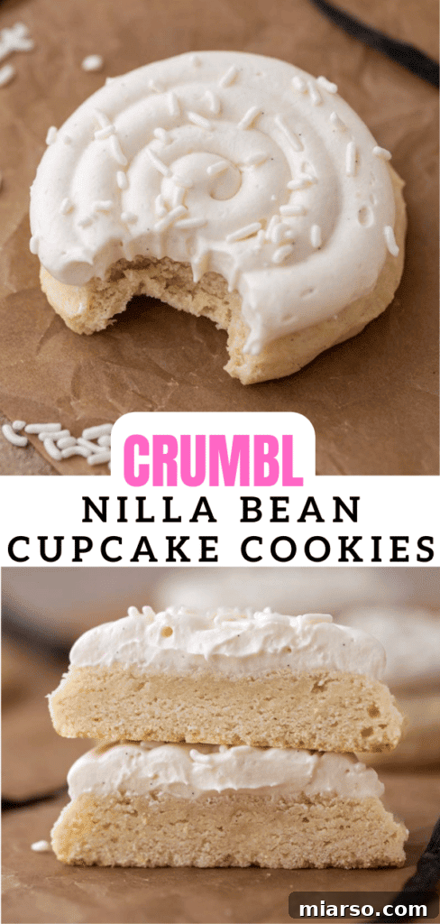 A close-up shot of a Crumbl Nilla Bean Cupcake cookie, ideal for sharing and pinning.