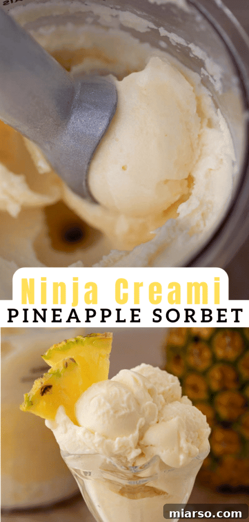 Ninja Creami pineapple sorbet in a beautiful serving, ready for pinning.