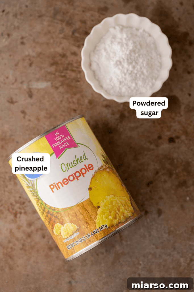 Canned crushed pineapple and powdered sugar, the two ingredients for the sorbet.