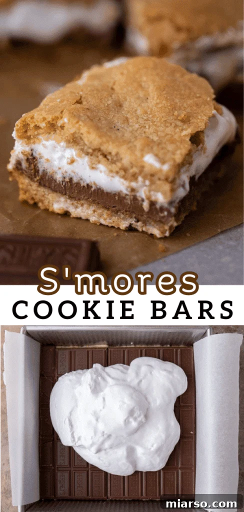 An enticing overhead shot of s'mores cookie bars, highlighting their golden crust and fluffy interior.