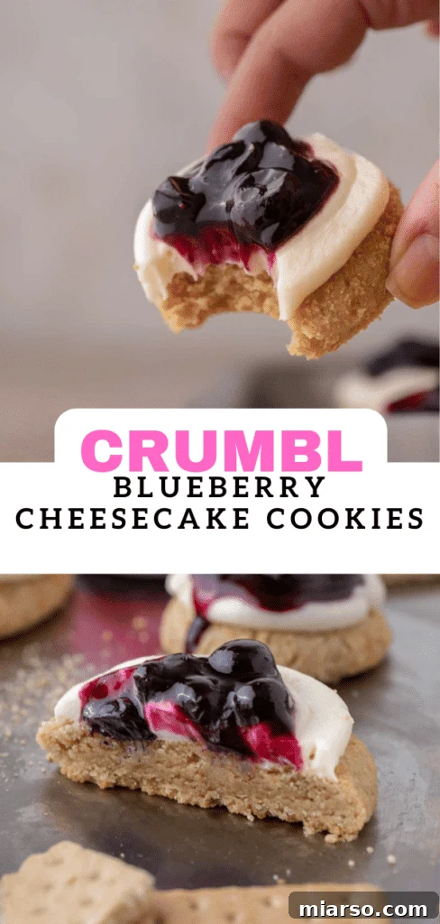 Crumbl blueberry cheesecake cookie with cream cheese and blueberry topping