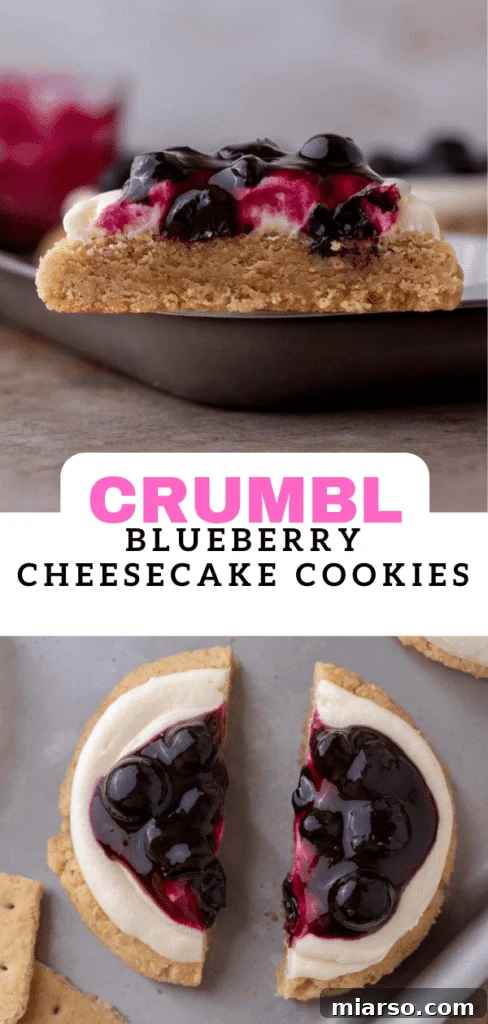 Close-up of a Crumbl blueberry cheesecake cookie