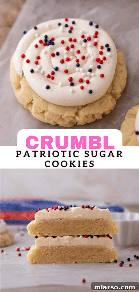 Several Crumbl patriotic sugar cookies on a white background