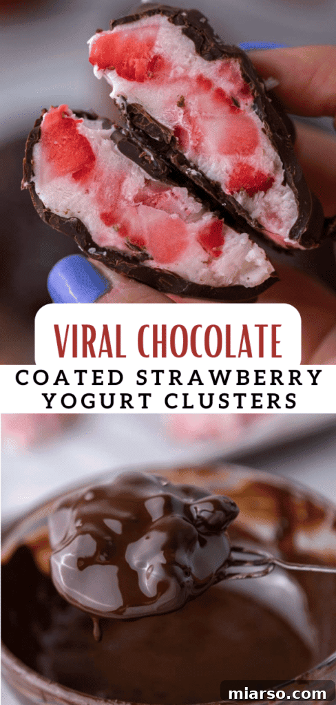 An appetizing view of multiple Viral Chocolate Strawberry Yogurt Clusters.