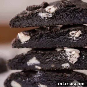 Crumbl's Chocolate Cookies & Cream Bliss 11 Close up of Crumbl chocolate cookies and cream cookies, showing the texture and chocolate chips.