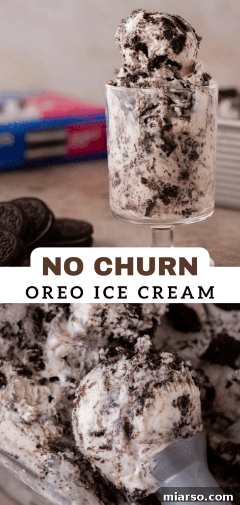 Simply Delicious No Churn Oreo Ice Cream 15 A beautifully composed image of no-churn Oreo ice cream, featuring its smooth appearance and inviting cookie-filled goodness, ready to be pinned.