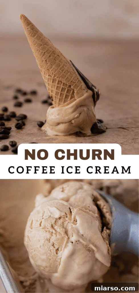 A beautifully composed pin image of no-churn coffee ice cream, perfect for sharing on social media.