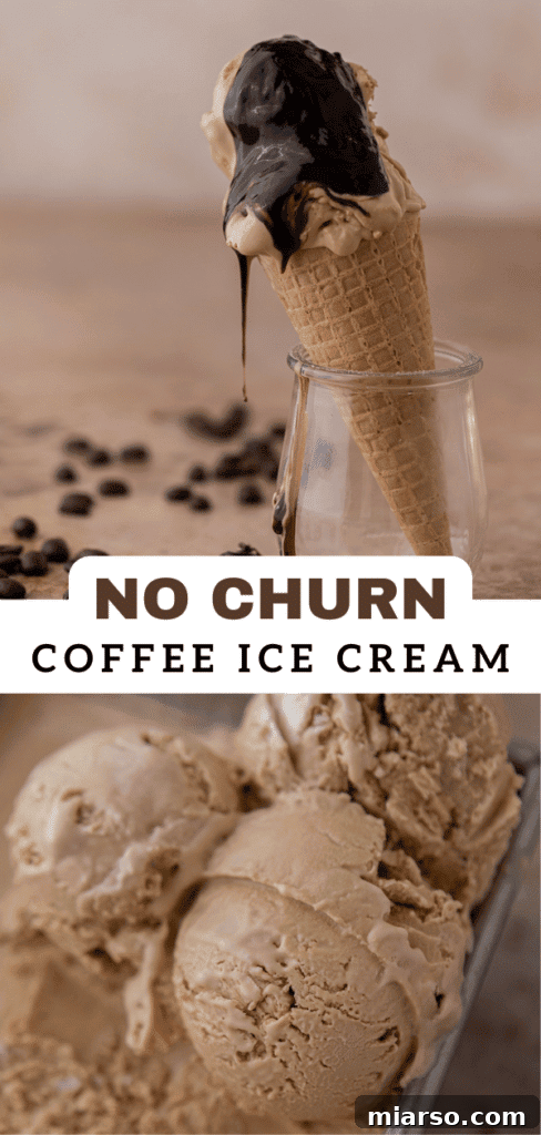 A third captivating pin design for no-churn coffee ice cream, encouraging saving the recipe.