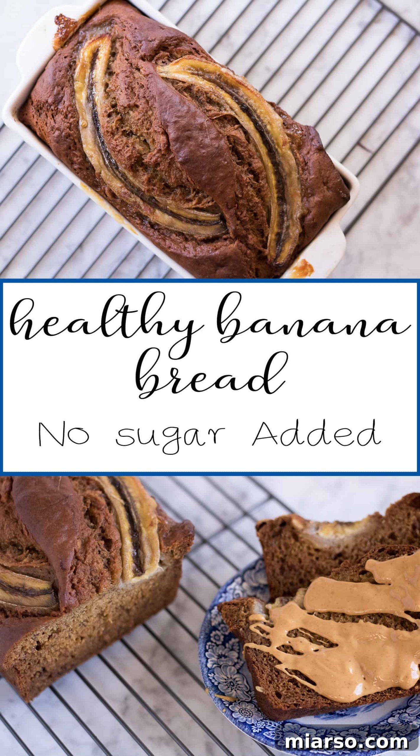 Pinterest graphic for no sugar added banana bread recipe