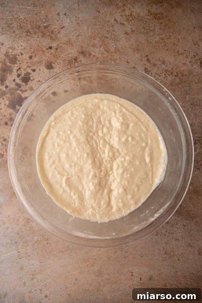 Fluffy Pancakes: No Milk, No Fuss 5 Thick batter mixed in a bowl.