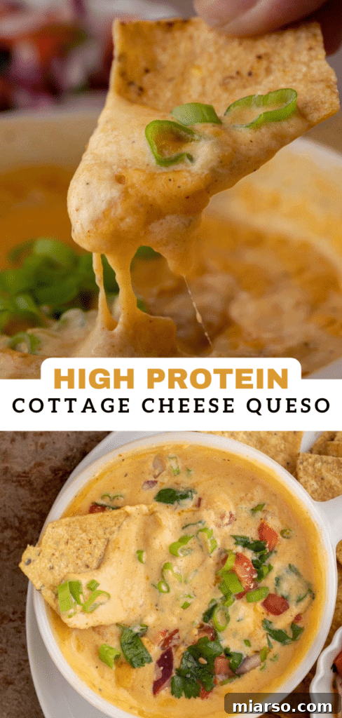 Vibrant image of cottage cheese queso in a bowl, perfect for a Pinterest pin