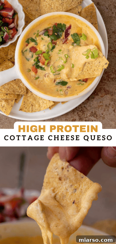 Pinterest collage featuring images of cottage cheese queso, ideal for sharing