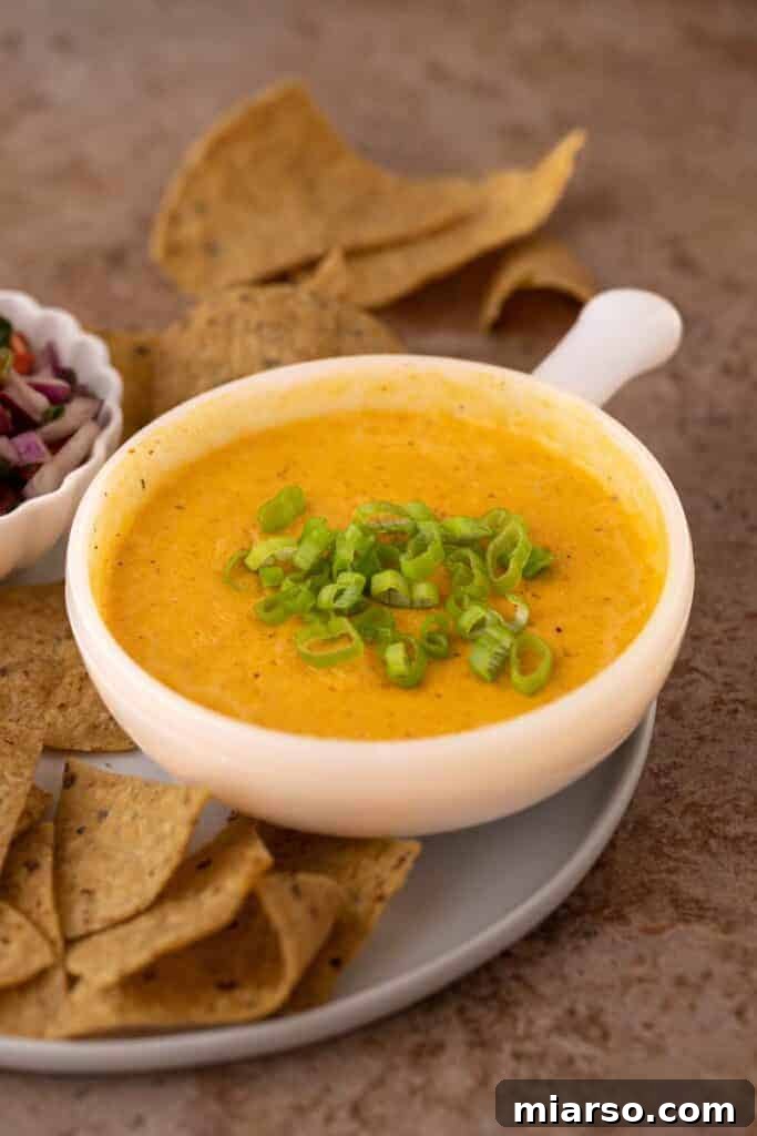 Close-up of cottage cheese queso in a bowl, ready to be served