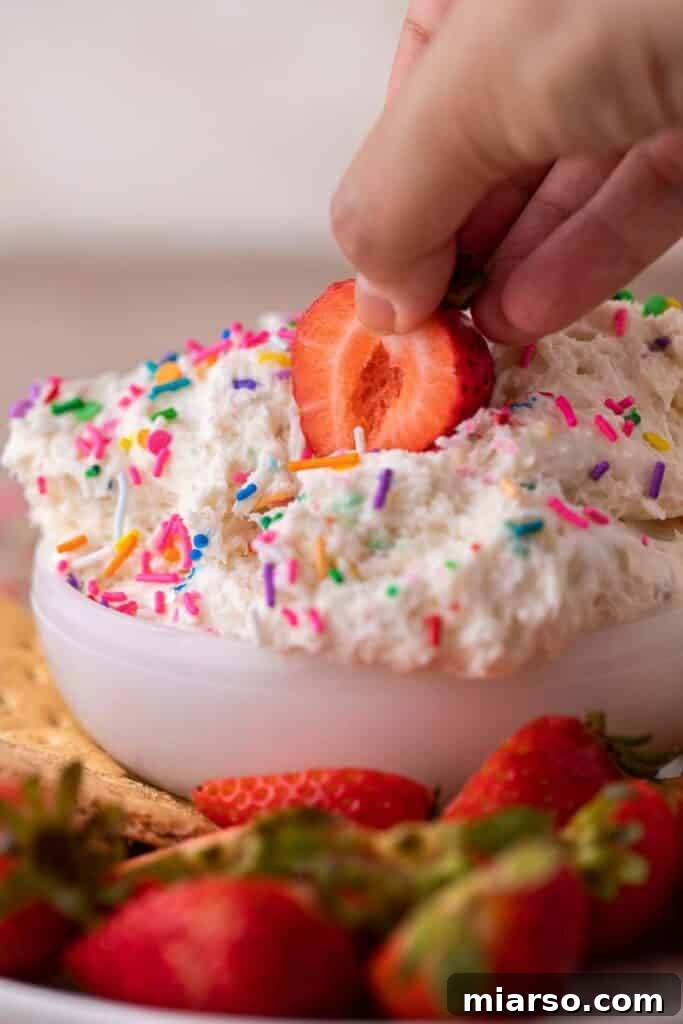 Strawberry dipped in funfetti dip recipe