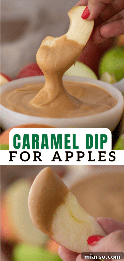 Crafting the Perfect Homemade Caramel Apple Dip 14 A vertical Pinterest image of homemade caramel dip with apples, perfect for sharing.