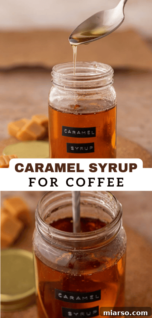 A coffee drink topped with frothy milk and a generous drizzle of homemade caramel syrup for coffee.