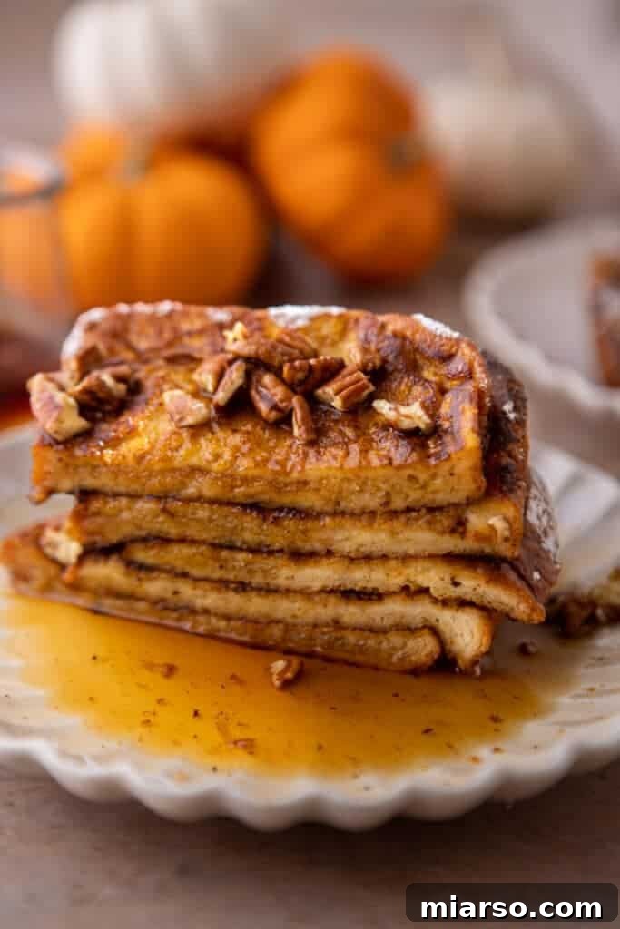 Pumpkin french toast sliced in half