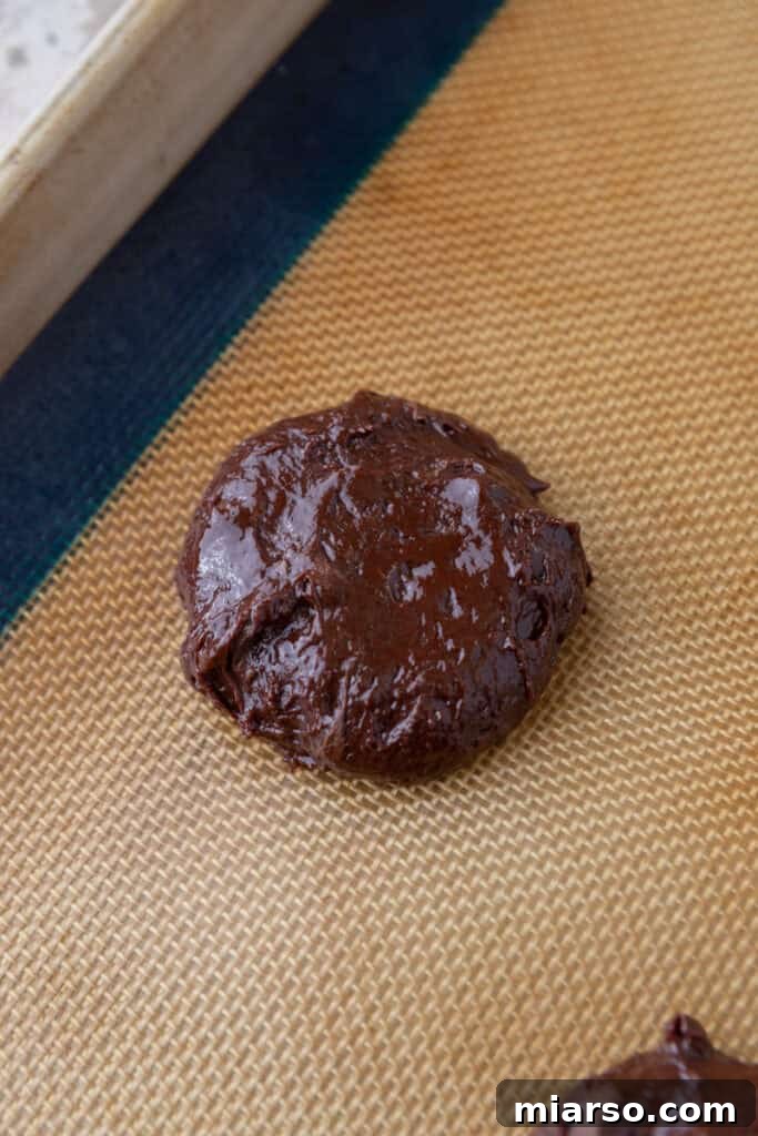 Cookie batter on baking sheet