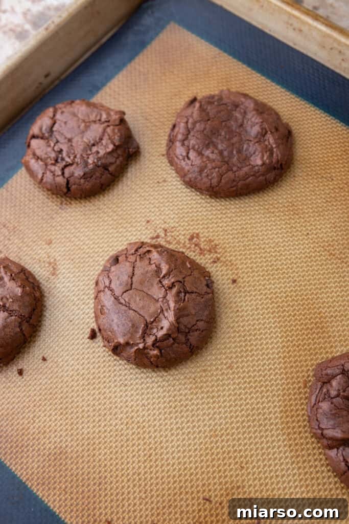 Chocolate Brownie Cookies on baking sheet