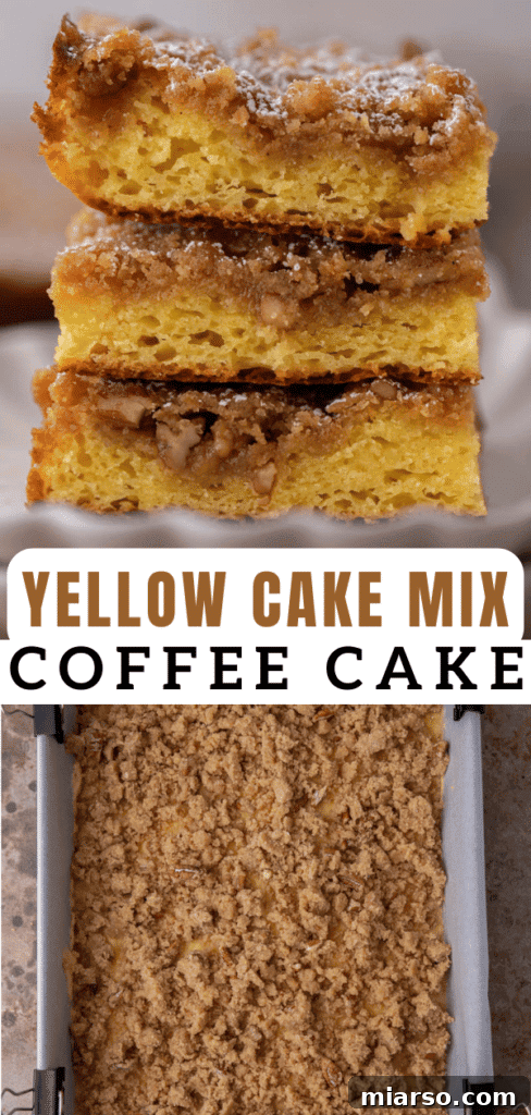 Pinterest collage featuring various angles of the coffee cake