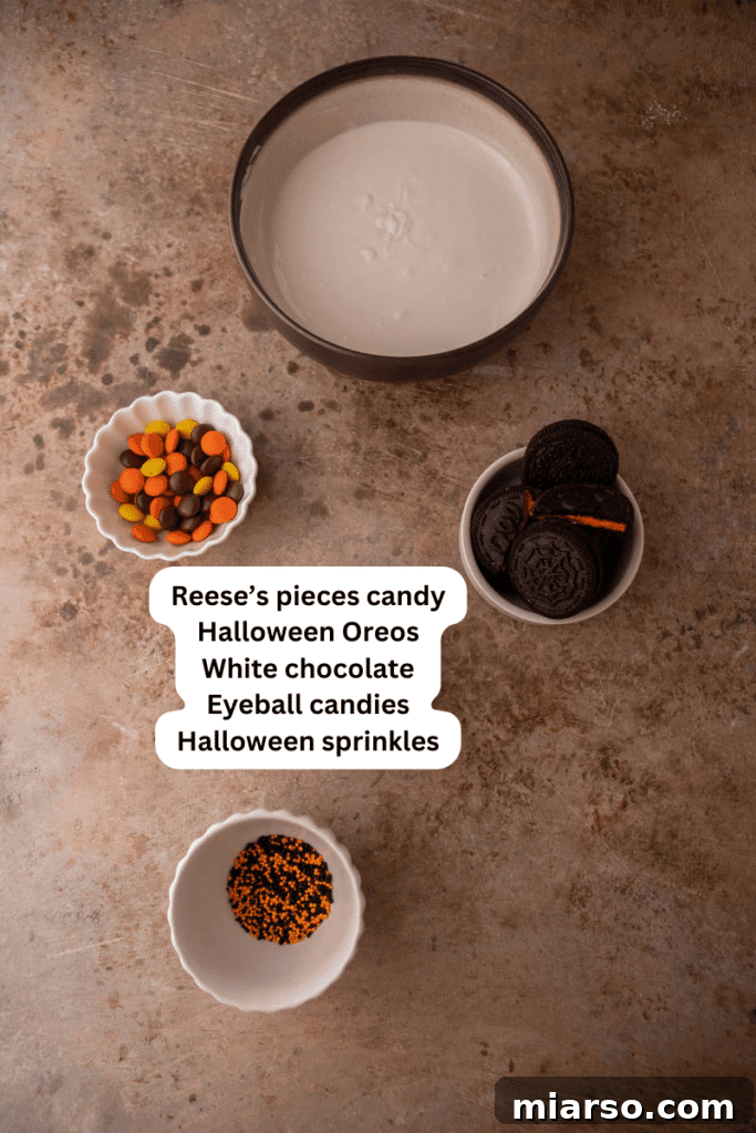 Ingredients on the counter for Halloween Oreo Bark