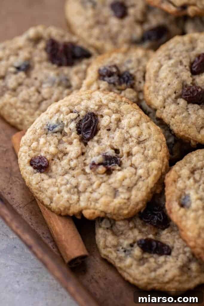 Vanishing oatmeal cookies with raisins, stacked on a plate