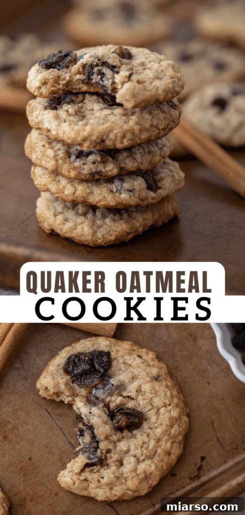 Freshly baked Quaker oatmeal cookies with warm tones