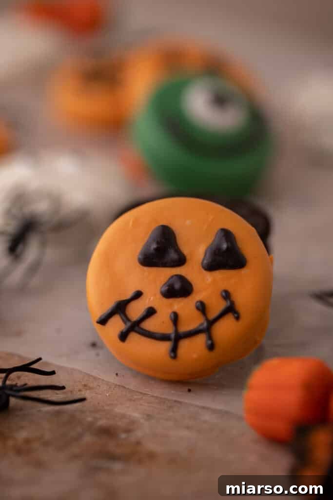 Chocolate covered Oreos spooky halloween pumpkin