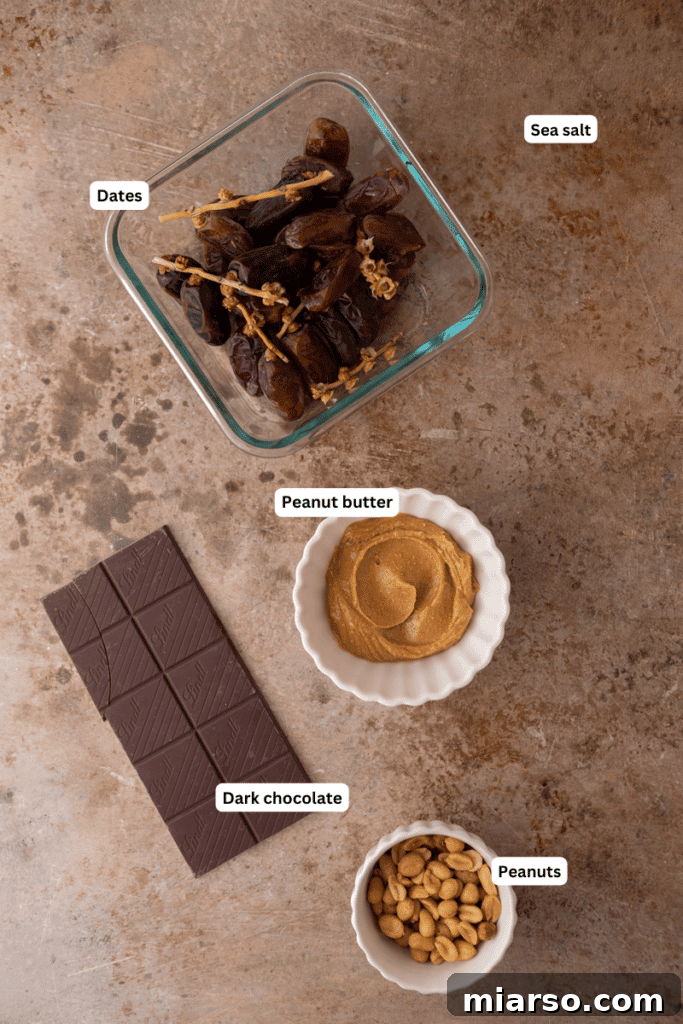 Ingredients for date bark laid out on a kitchen counter